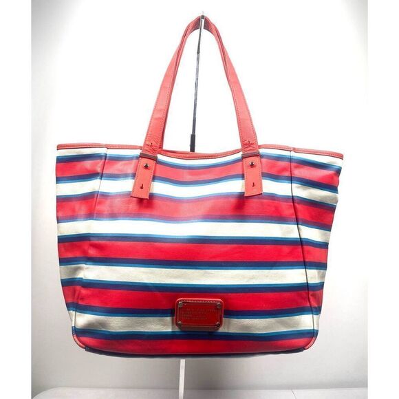 Marc Jacobs Workwear Coated Canvas Striped Tote ~ Red White Blue - Picture 1 of 8